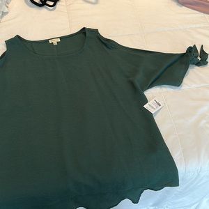 NWT - forest green blouse with cut outs and ties on sleeve